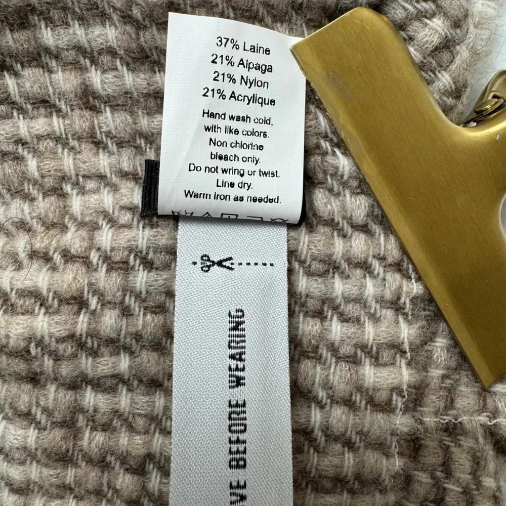 J.Crew Wool Alpaca Scarf Made in Italy Brown Cream Check Fringe Winter
